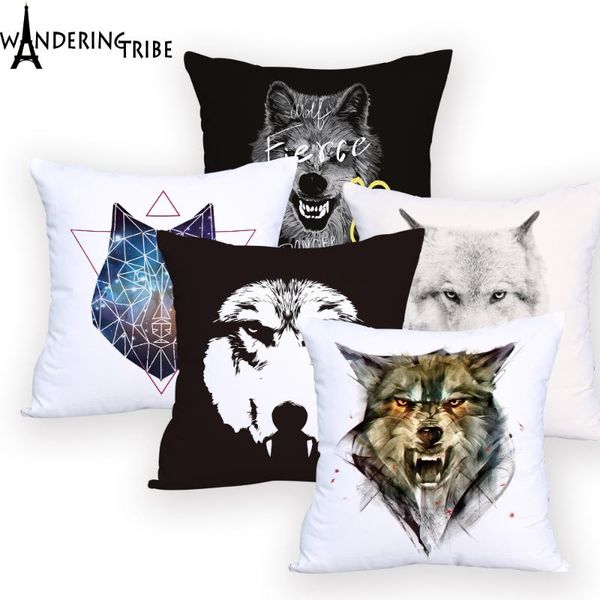 

wolf cushion covers white and black for car seat fashion cushions sheet animal throw pillows rectangular for sofa industrial