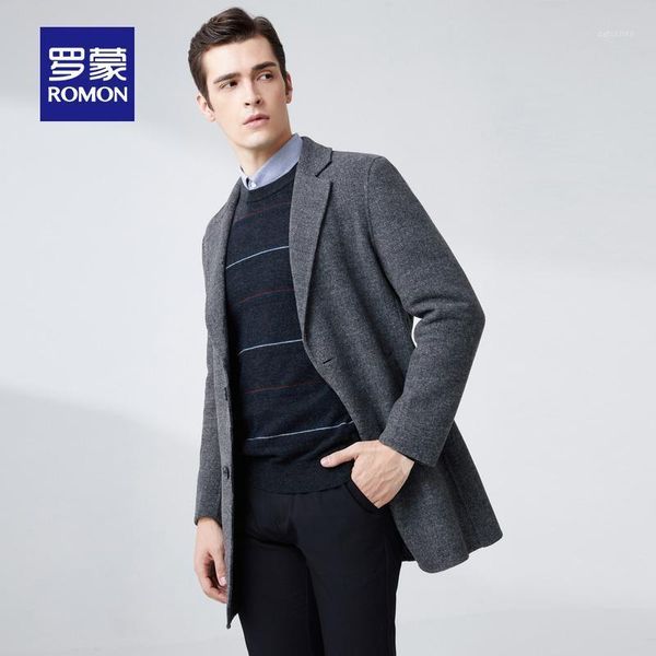 

romon 2020 winter new men's fashion casual wool double-sided woolen coat all-match fashion 6d2222761, Black