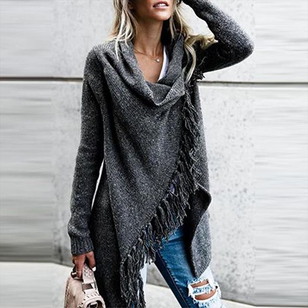 

cardigan sweater autumn women long sleeve oversize sweater loose hem tassel cardigan coat plus size, White;black