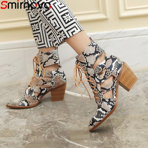 

boots smirnova fashion summer women pointed toe lace up ladies shoes thick high heels classic ankle for, Black