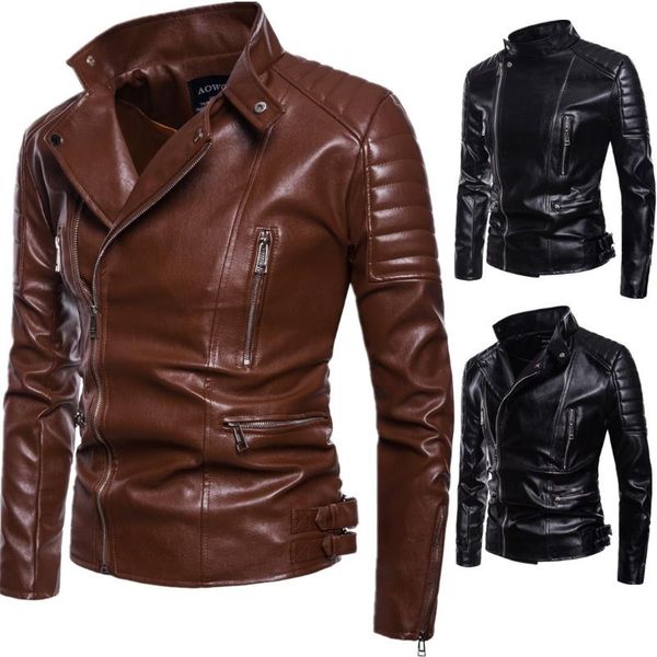 

fall 2020 new men's leather motorcycle leather coat lapels, Black