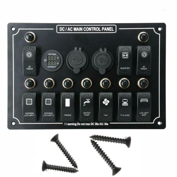 

12v- 24v 10gangs rocker switch panel circuit breakers boat caravan marine rocker toggle switch on/off led light car universal p