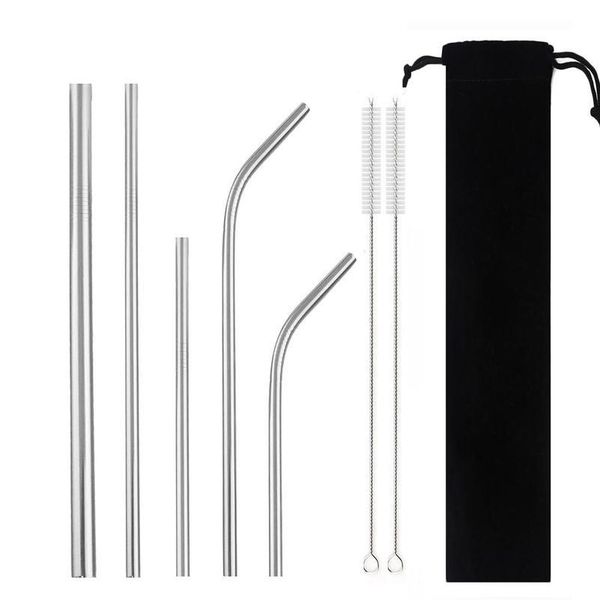

8-pcs metal straw 304 stainless steel straw with brush bag eco friendly reusable smoothies drinking straws set bbybnb