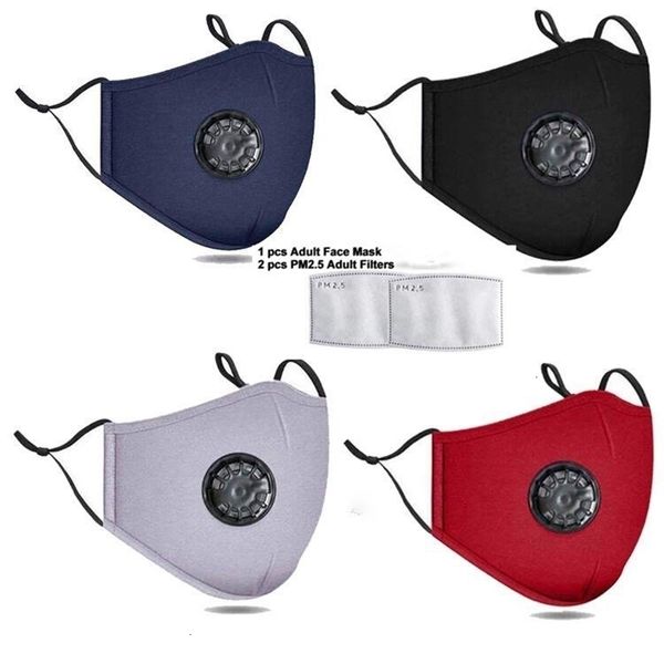 

cotton face masks breath valve pm2.5 fashion mouth anti-dust reusable fabric mask with 2 filters insidehigh quali
