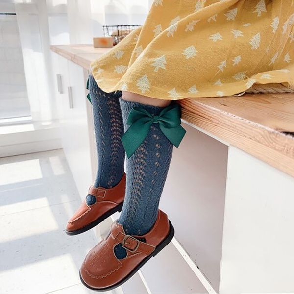 

royal style children's socks bows girls knee high socks baby toddler bowknot tube long socks kids hollow out sock candy color y201009, Pink;yellow