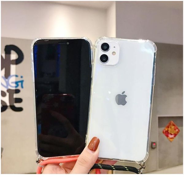 

zr.lh cord chain transparent soft phone case for iphone 7 8 6 6s plus 11 pro xs max xr x carry qylsgq