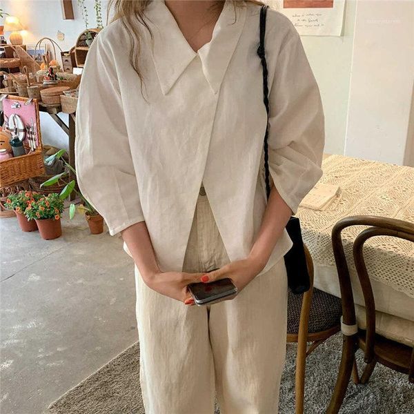 

women's blouses & shirts gentle 2021 full sleeves all match chic loose solid minimalist korean casual women shirts1, White