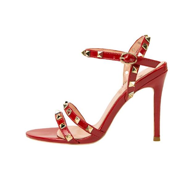 

studs straps 2021 summer 10cm high heels sandals ankle straps elegant rivets women shoes, Black