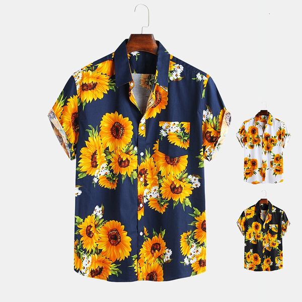 

2021 men's short sleeve new lapel printed shirtslim fit fashion floral print dress males clotheslnnm, White;black