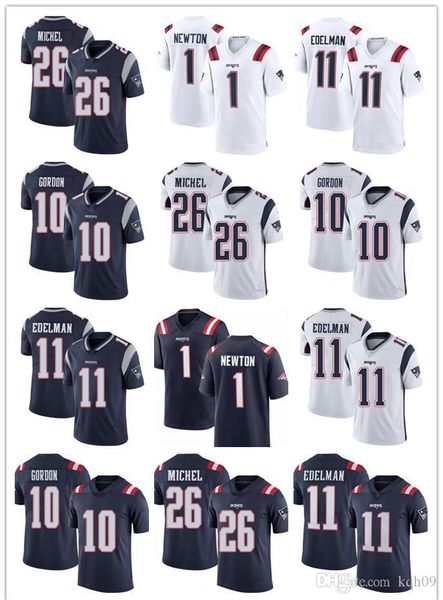 

men women new england patriots 1 cam newton 11 julian edelman 26 sony michel 10 josh gordon navy football jerseys, Black;red