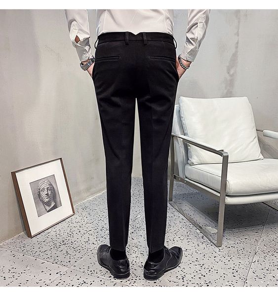 

2021 new men's dress autumn thin pure wool small pants youth clothes ysp2, Black