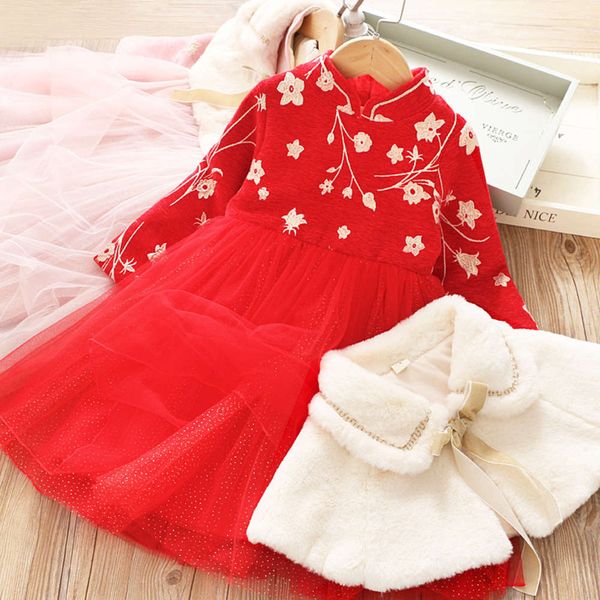 

new year's girls' plush winter warm bowknot shawl princs drs 1129, Red;yellow