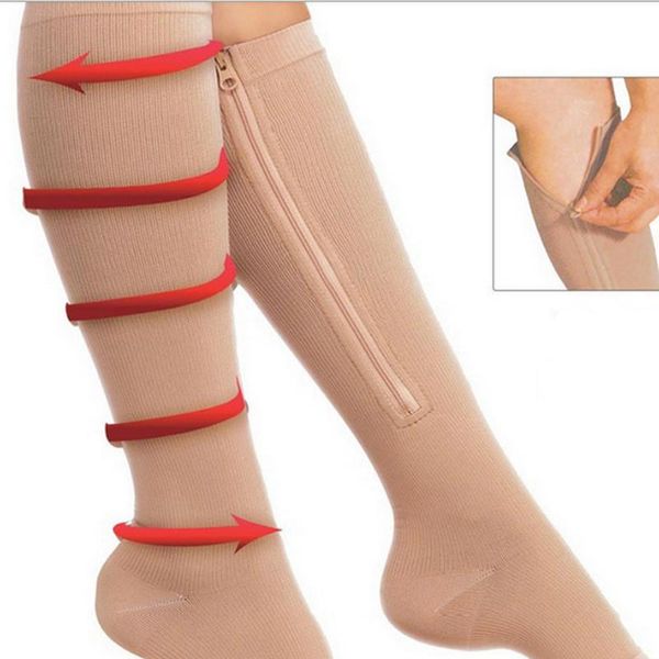 

men's socks compression men women open toe zipper knee high female anti-fatigue stretchy nylon stockings drop, Black