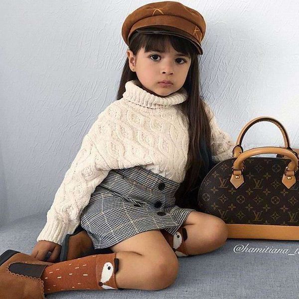 

girls outfits 2020 winter clothes for girls white highcollar sweater + plaid skirt baby girl 2pcs sets girls clothes e39249