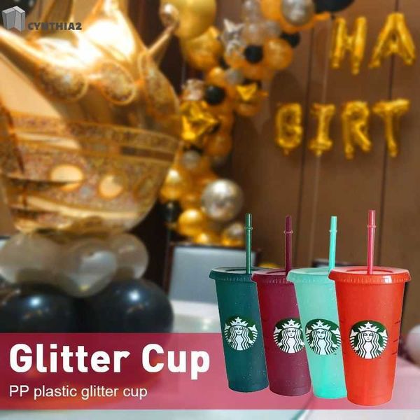 

flash powder shiny reusable plastic tumbler with lid and straw cup, fl ozml , of or party gifts starbucks food