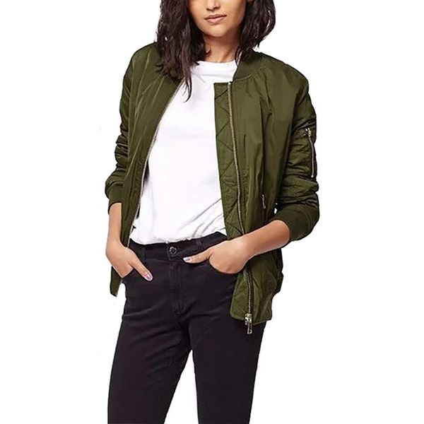 

ladies autumn winter windbreaker jacket coats long sleeve basic bomber women outwear cotton padded jackets female, Tan;black