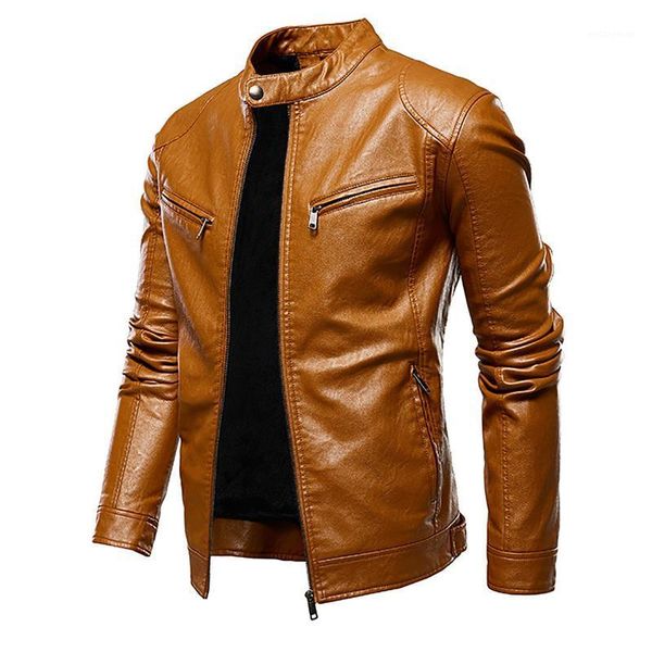 

spring autumn pu leather jacket men brand new motorcycle causal vintage faux leather coat slim fit biker zipper male outwear1, Black
