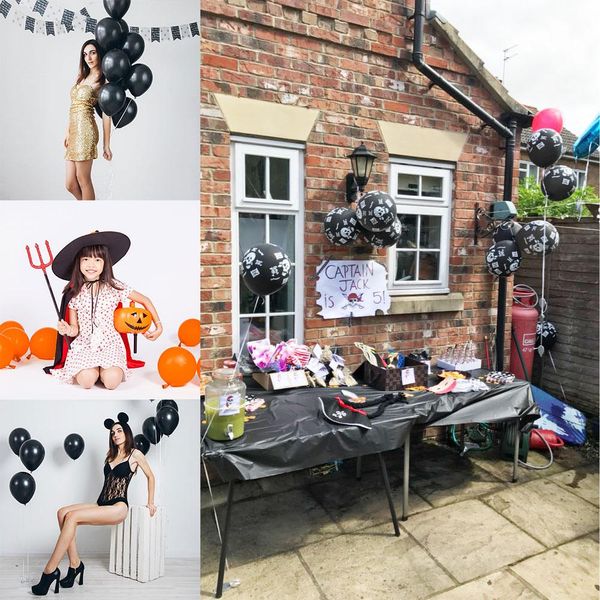 

zljq 20pcs 12'' pumpkin spider web person cranial head halloween ball birthday party decor pirate printing latex balloons helium w