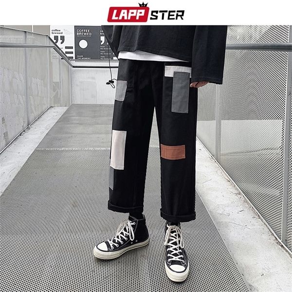 

lappster men patchwork korean harem pants 2020 mens chic harajuku black sweatpants joggers male hip hop casual cargo pants q1217