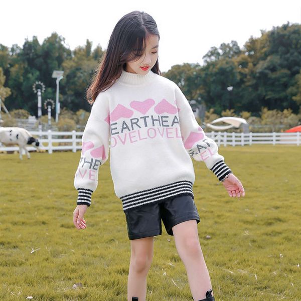 

girls' sweater 2020 new pullover thickened mink cashmere middle school autumn and winter high collar children's undershirt, Blue