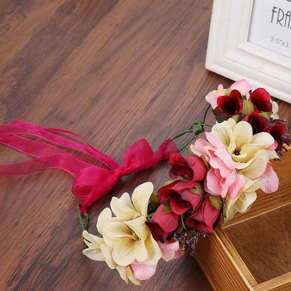 

haimeikang handmade artificial flower women girl princess crown headband wedding bridal fabric floral veil hair wreath qylffv
