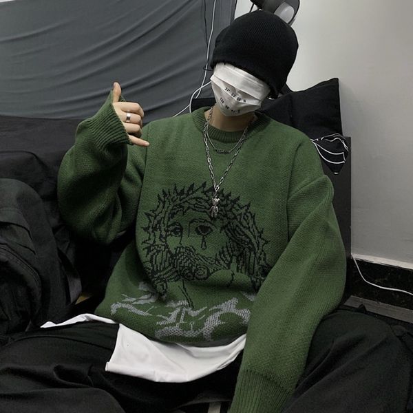 

woherb harajuku sweater women man punk streetwear jacquard print knitted pullover korean fashion pull jumper autumn 201204, White;black