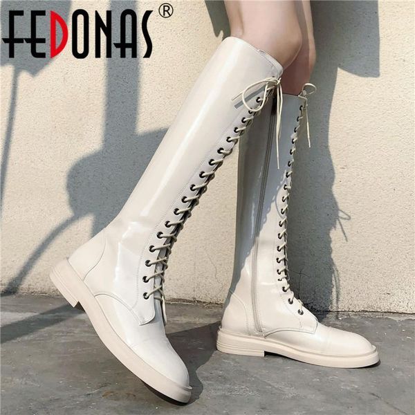 

fedonas cross tied women knee high boots party dancing shoes woman genuine leather high heels autumn winter fashion riding boots1, Black