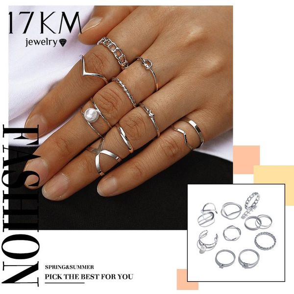 

17km 10pcs/set vintage pearl rings gold color rings set for women bohemian geometric cross ring fashion jewelry party gifts wmthkn bdesybag, Black;white
