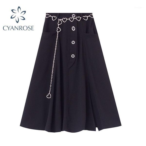 

mid-length skirt women autumn fashion elegant causal streetwear goth high waist a-line black vintage harajuku gothic skirt1