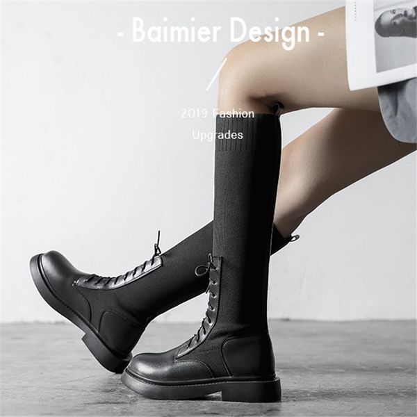 

2021 new qiu dong kuan stocking women's knee biker n boots c90s, Black