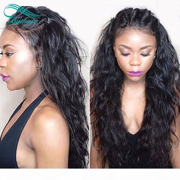 

lace front wig natural wave malaysian virgin human hair wig pre plucked hairline full lace wig bleached knots with thick baby hairs bythair, Black;brown