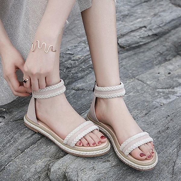 

fashion faux suede women sandals rope lace-up women sandals contracted rome weave casual cross tied shoes, Black