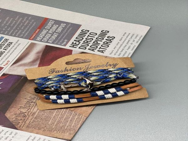 

junwei мужская anchor кожаный браслет черного бисера тканые браслет ручной работы из трех частей set junwei мужская специальный случай bbylr