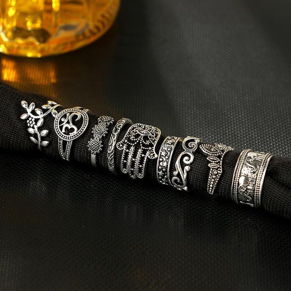 

tocona 9pcs set boho midi fahing кольца набор для женщин панк слон цветок пустых stliver knuckle кольца ювелирных изделий подарок 4618 f wmt, Golden;silver