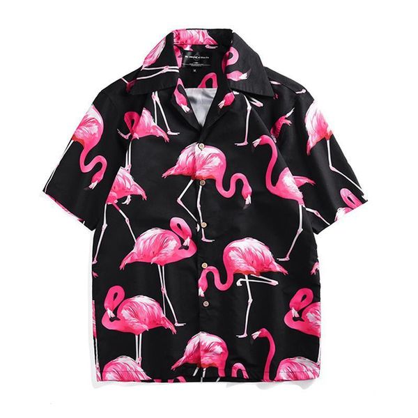 

свободная футболка flamingo для мужчин летний досуг праздник печать с короткими рукавами большой размер рубашка новая пара повседневная верш, White;black
