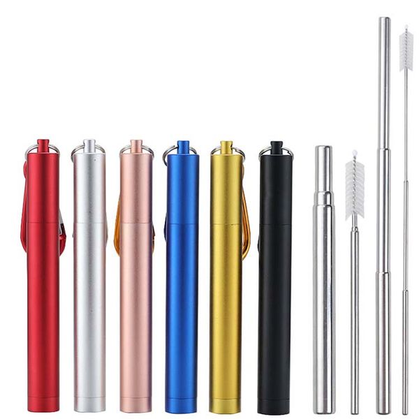 

portable reusable metal straw collapsible stainless steel drinking straw telescopic straw to drink water with aluminum key-chain case