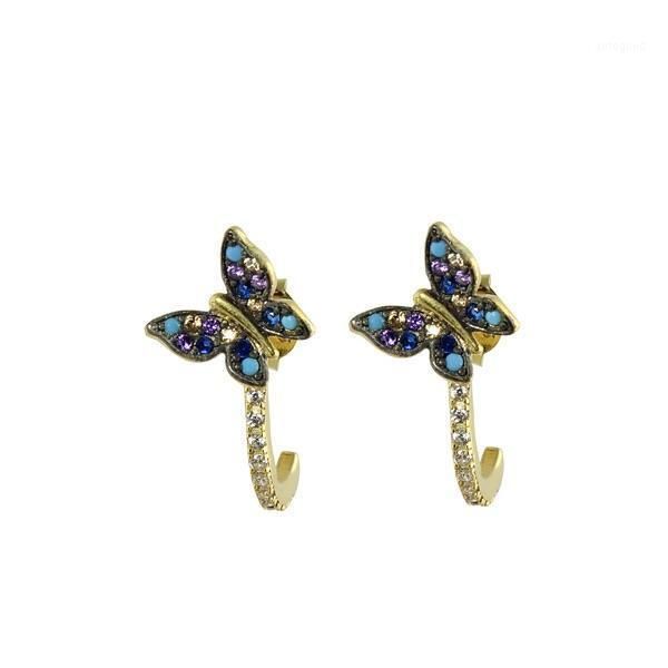 

stud gold fashion jewelry colorful cz paved cute animal butterfly earring trendy women jewelry1, Golden;silver