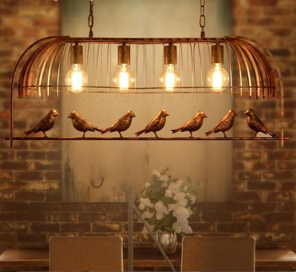 Individualidade de ferro Originity Cage Lamp Coffee Bar Restaurante Estudo Americano Estilo Retro Simple Bird Chandelier Postage