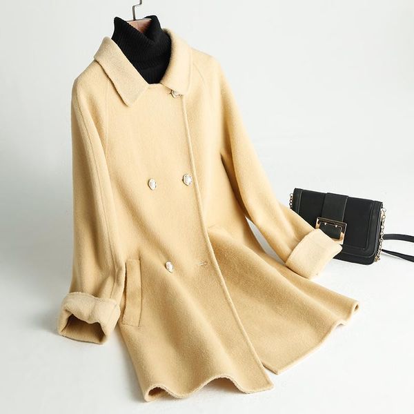 

spring autumn wool coat women long woolen coat korean elegant cashmere coats ladies warm clothes 2020 fashion casaco feminino1, Black