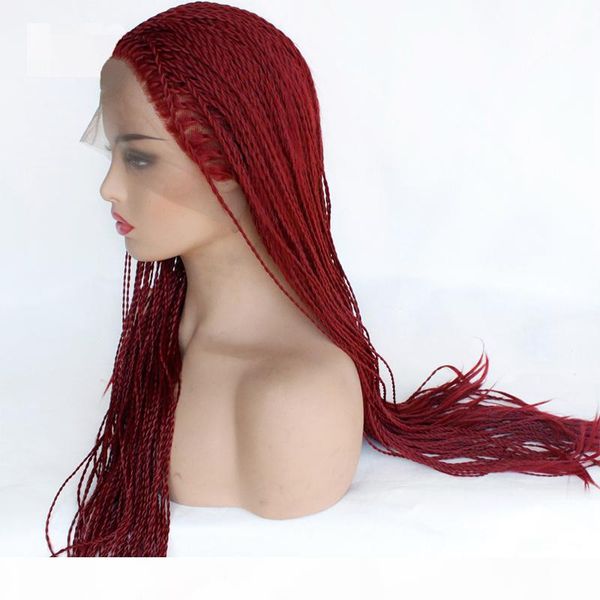 

synthetic braided lace front wigs twist braids light burgundy wigs for black women half hand tied