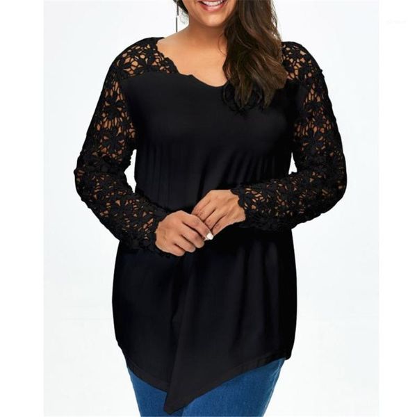 

spring autumn women fashion casual chiffon floral lace long sleeve loose pullover tunic round neck blouse date wear plus size1, White