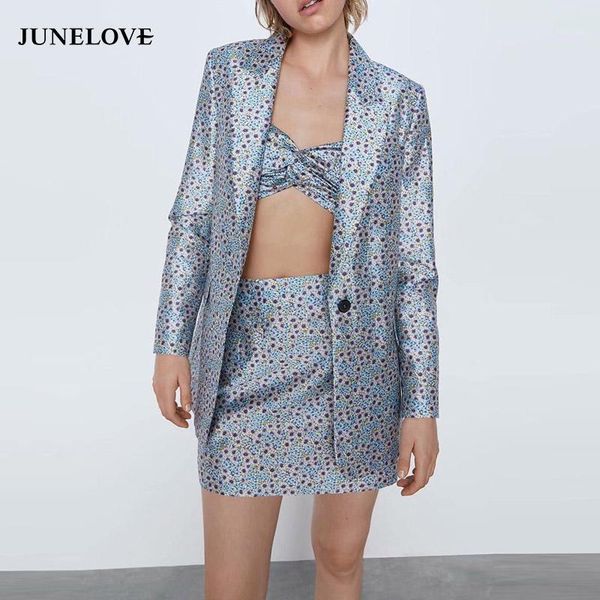 

junelove women spring print floral blazers jackets vintage single button female blazers sets casual office lady suits outwears1, White;black