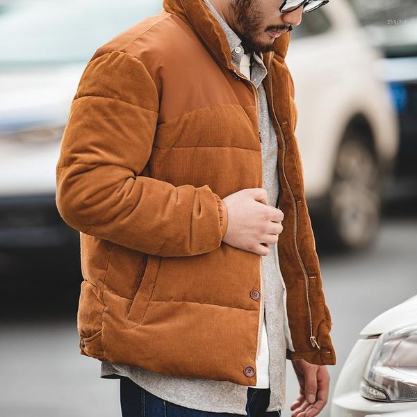 

madenwinter jacket men winter coat american retro stand collar corduroy stitching cotton coat padded warm jacket men clothes1, Black