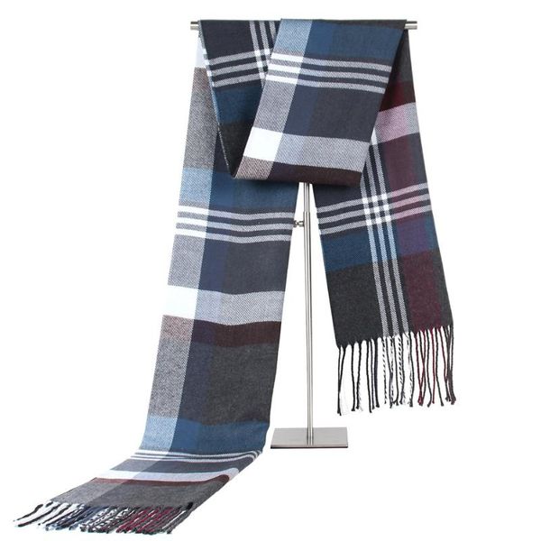 

scarves imitation cashmere warm neck striped grid men's scarf, Blue;gray