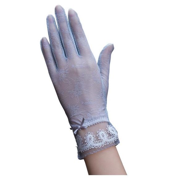 

summer women uv sunscreen short sun screen pearl flowers gloves thin ice silk lace touch screen lady driving glov bbytpq, Black