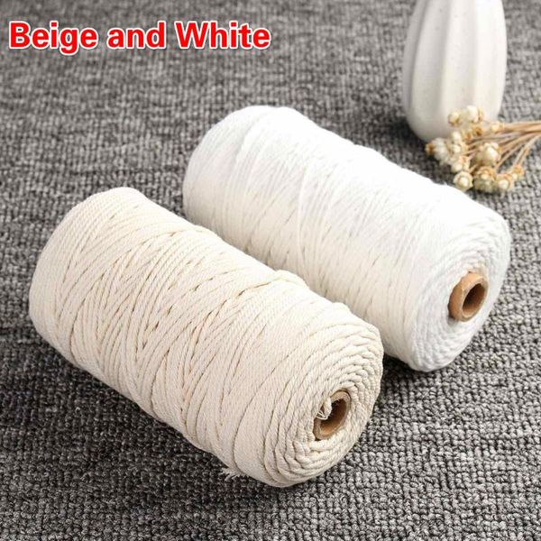 

yarn 1/2/3mm white 100% cotton cord natural beige twisted twine rope craft macrame string diy handmade home decorative supply 200m, Black;white