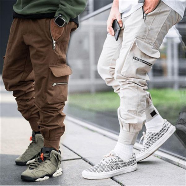 

pocket skateboard casual loose trousers mens outdoor cargo pants fashion occident trend hip hop multiple pocketst pants spring male felt, Black