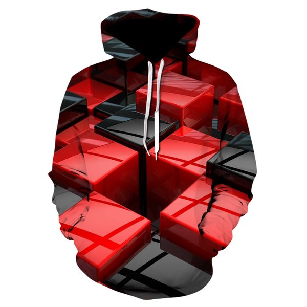 

fashion 3d print sweatshirt hoodies men and women hip hop autumn streetwear red black square funny jacket kg-752