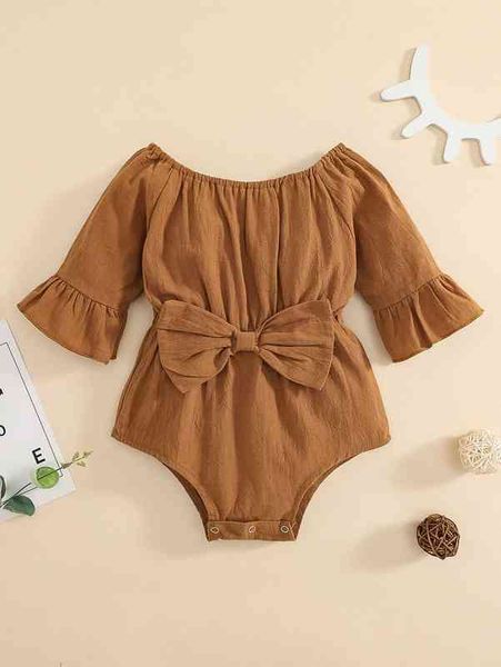 

baby solid bow front flounce sleeve bodysuit she, Blue