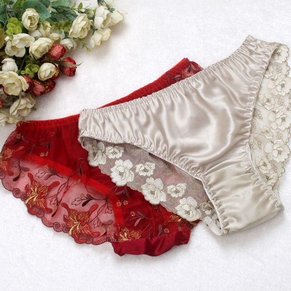 

silk women panties 100% natural silk lace beriefs seamless underwear lingerie calcinha briefs underwear culotte 201112, Black;pink